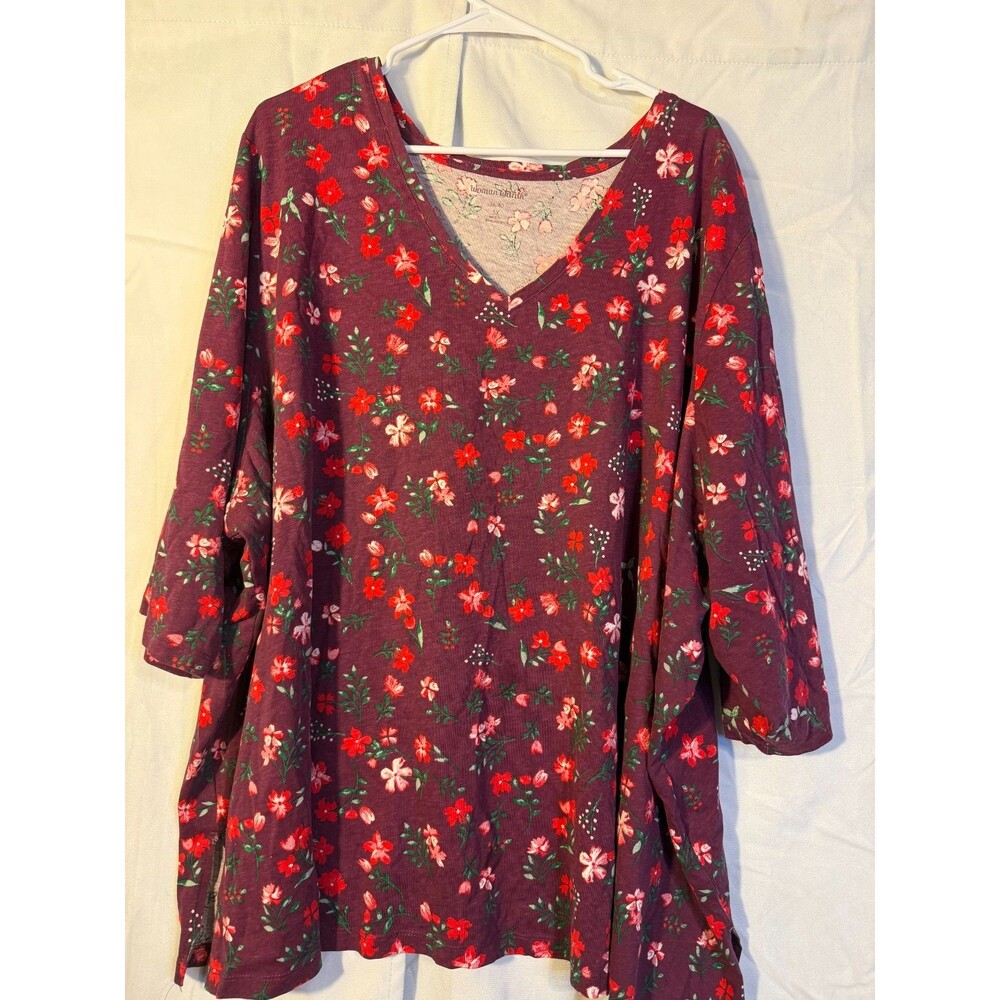 Woman Within Floral Tunic Top Women's 5X 38/40 V-Neck Cottagecore Boho Hippie